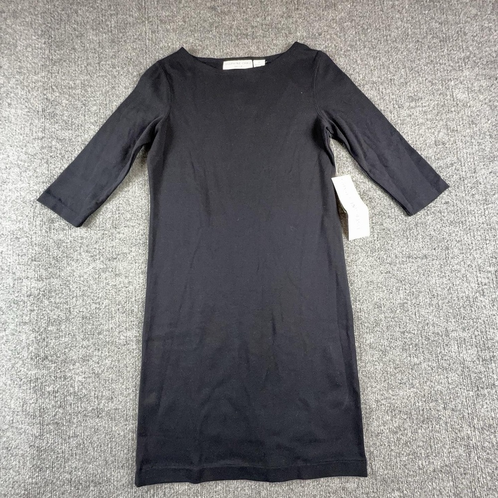 Josephine Chaus Dress Womens Petite P Black 3/4 Sleeve Stretch Sheath Boat Neck